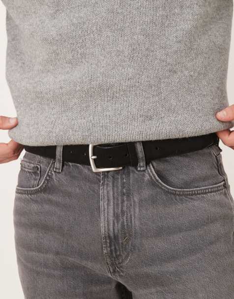 ASOS DESIGN – Czarny elegancki pasek zamszowy z klamrą w kolorze srebra - view 1