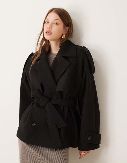 ASOS DESIGN – Czarny elegancki prochowiec oversize z patkami na ramionach