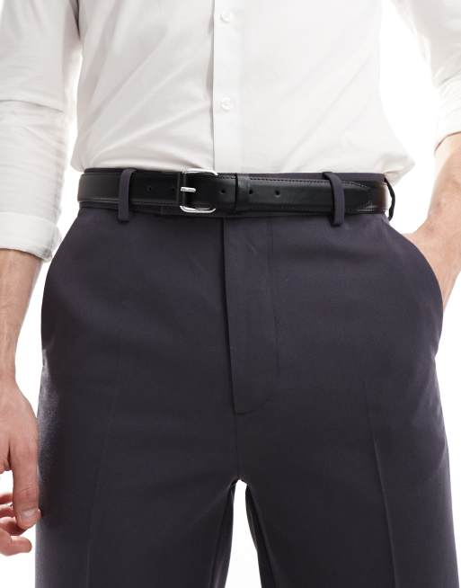 ASOS DESIGN – Czarny elegancki skórzany pasek ze sprzączką z rolką