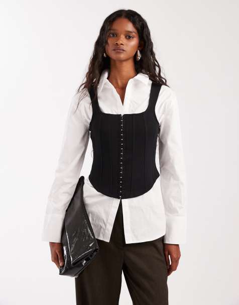 ASOS DESIGN – Czarny gorsetowy top z zapięciem na haftki z przodu - view 1