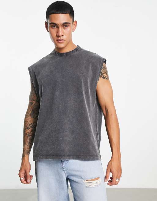 ASOS DESIGN – Czarny gruby podkoszulek oversize z efektem sprania