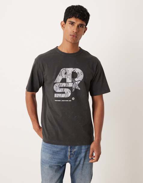 ASOS DESIGN – Czarny gruby T-shirt o luźnym kroju z efektem sprania i miejskim nadrukiem - view 1