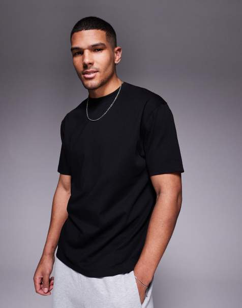 ASOS DESIGN – Czarny gruby T-shirt o luźnym kroju - view 1