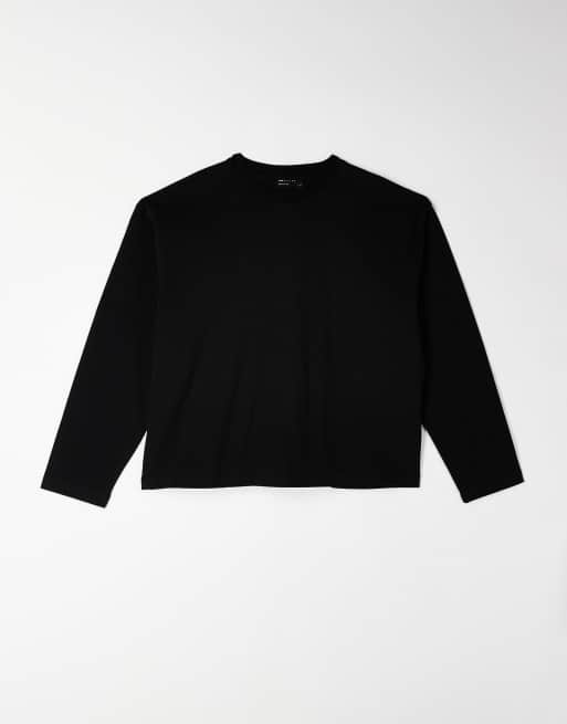 ASOS DESIGN – Czarny gruby T-shirt o pudełkowym kroju z długimi rękawami