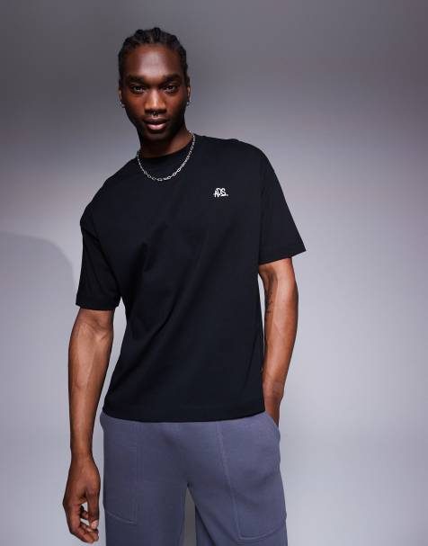 ASOS DESIGN – Czarny gruby T-shirt oversize z haftowanym motywem - view 1