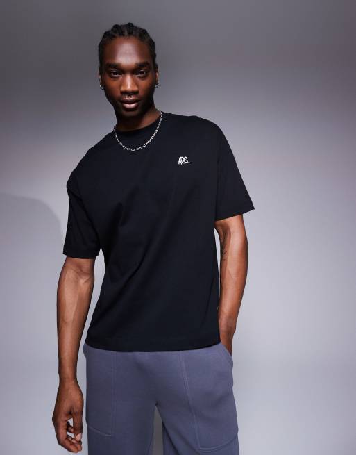 ASOS DESIGN – Czarny gruby T-shirt oversize z haftowanym motywem