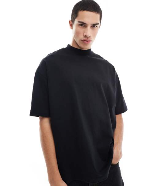 ASOS DESIGN – Czarny gruby T-shirt oversize z zabudowanym dekoltem - view 1