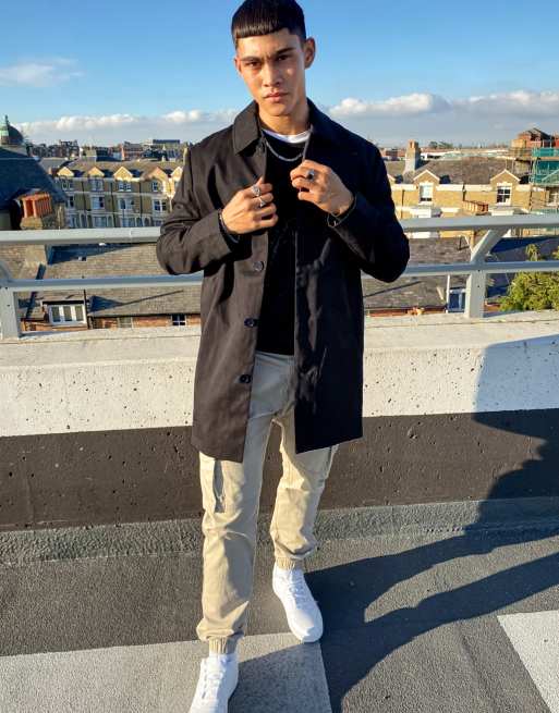 ASOS DESIGN – Czarny jednorzędowy trencz z cienkiej tkaniny