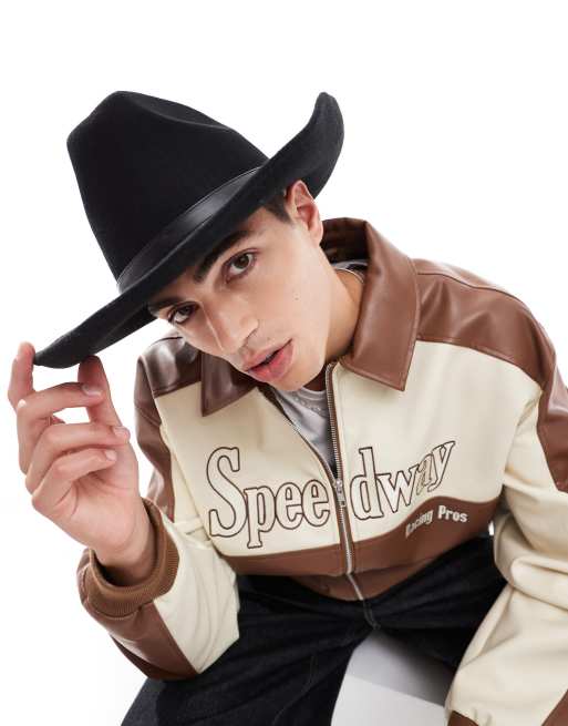 ASOS DESIGN – Czarny kapelusz kowbojski z paskiem z imitacji skóry