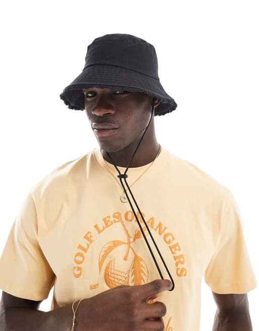 ASOS DESIGN – Czarny kapelusz typu bucket z postrzępionym brzegiem