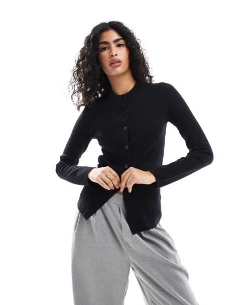 ASOS DESIGN – Czarny kardigan o wydłużonym fasonie z okrągłym dekoltem - view 1
