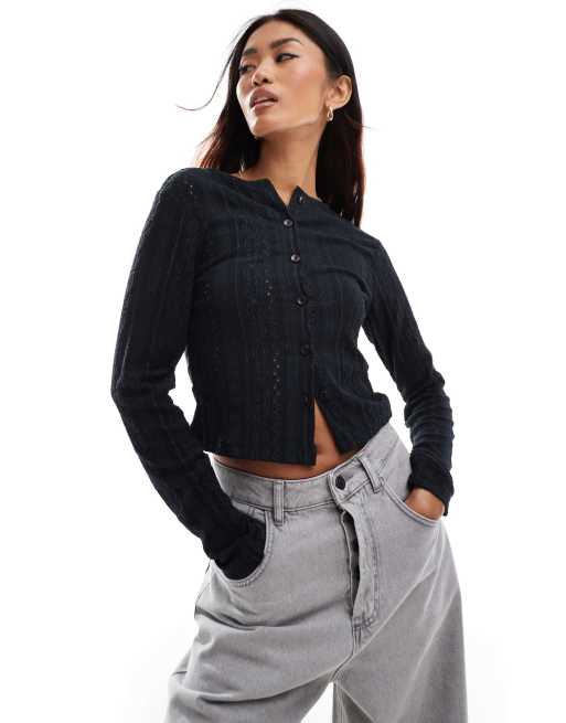 ASOS DESIGN – Czarny kardigan z angielskim haftem