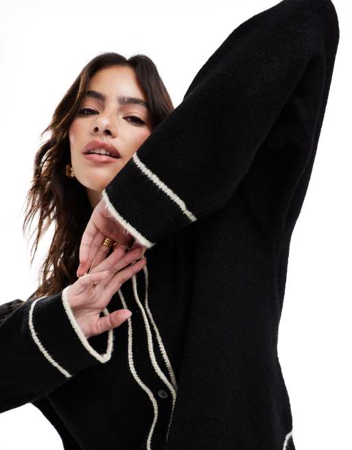 ASOS DESIGN – Czarny kardigan z okrągłym dekoltem i ozdobnymi taśmami, 3 z 4