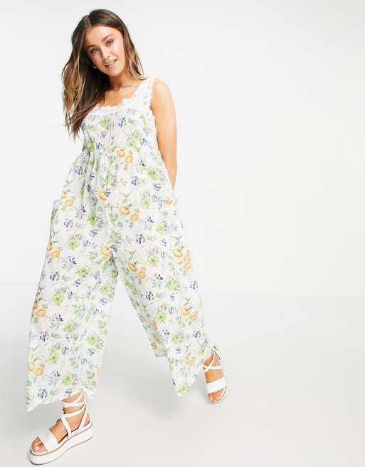 ASOS DESIGN – Czarny kombinezon z haftowanym wykończeniem w kwiaty vintage