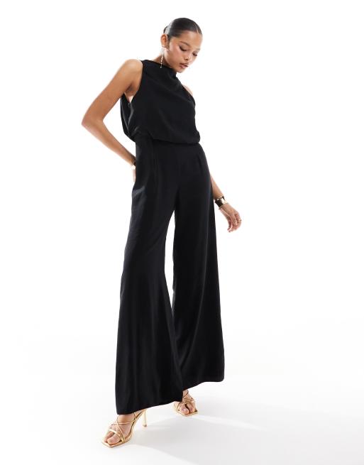 ASOS DESIGN – Czarny kombinezon z zabudowanym dekoltem i szerokimi nogawkami, 4 z 4