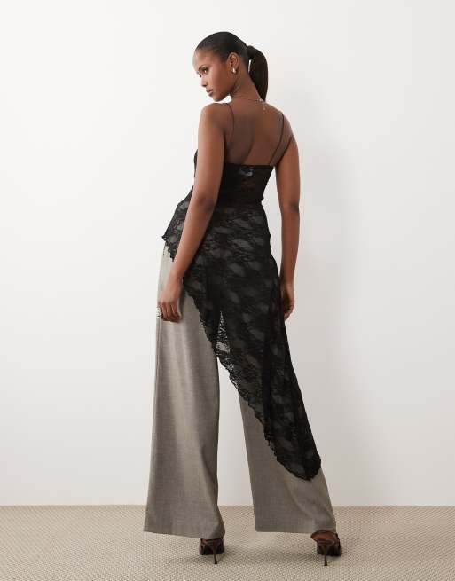 ASOS DESIGN – Czarny koronkowy top na ramiączkach z asymetrycznym dołem, 4 z 4