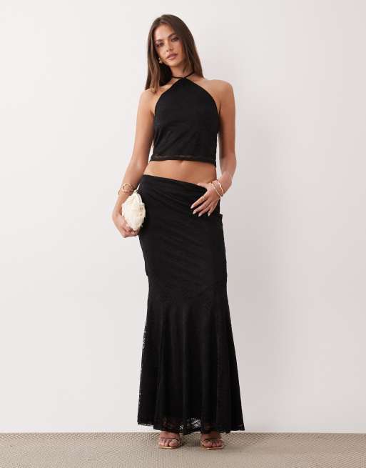 ASOS DESIGN – Czarny zestaw koronkowy: top z dekoltem halter i spódnica, 2 z 3