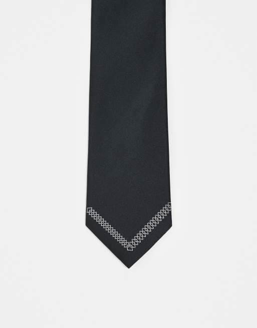 ASOS DESIGN – Czarny krawat ze wzorem