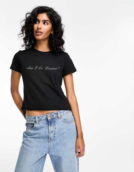 ASOS DESIGN – Czarny krótki i obcisły T-shirt z grafiką