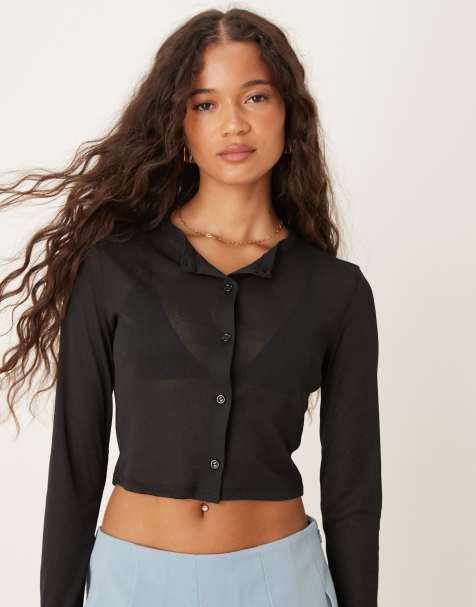 ASOS DESIGN – Czarny krótki kardigan z półprześwitującej siateczki - view 1