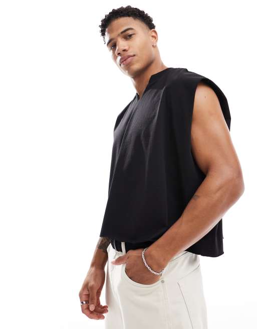 ASOS DESIGN – Czarny krótki T-shirt extreme oversize z dekoltem w kształcie litery V