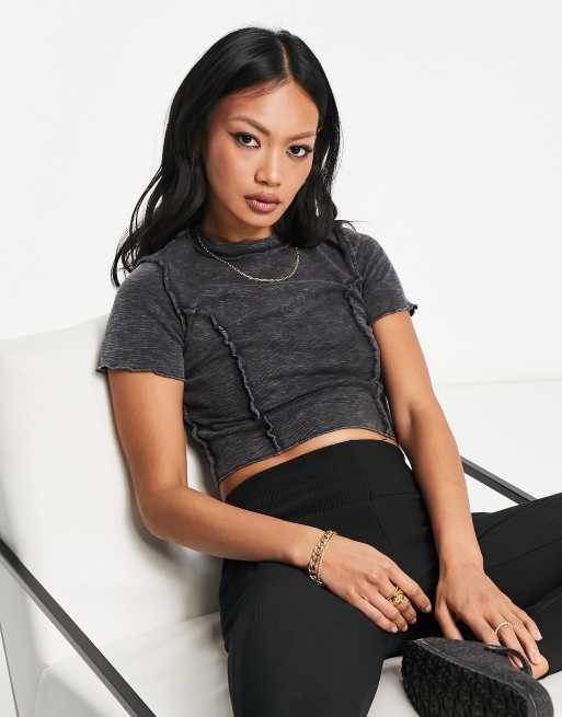 ASOS DESIGN – Czarny krótki T-shirt z krótkimi rękawami i ozdobnymi szwami