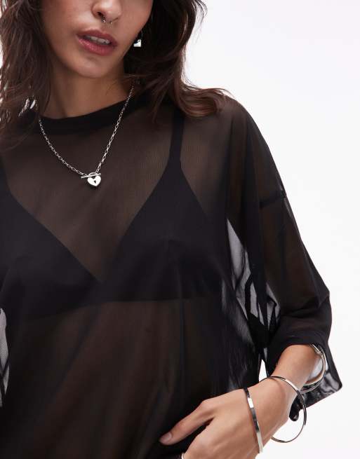 ASOS DESIGN – Czarny lejący top o pudełkowym kroju z siateczki, 2 z 4
