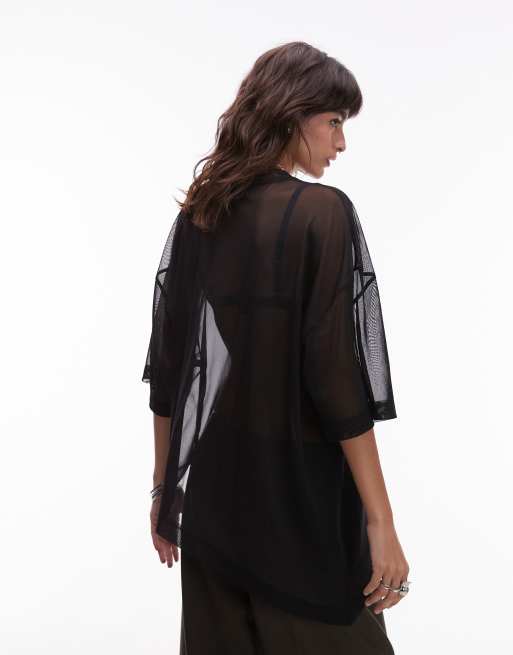 ASOS DESIGN – Czarny lejący top o pudełkowym kroju z siateczki, 4 z 4