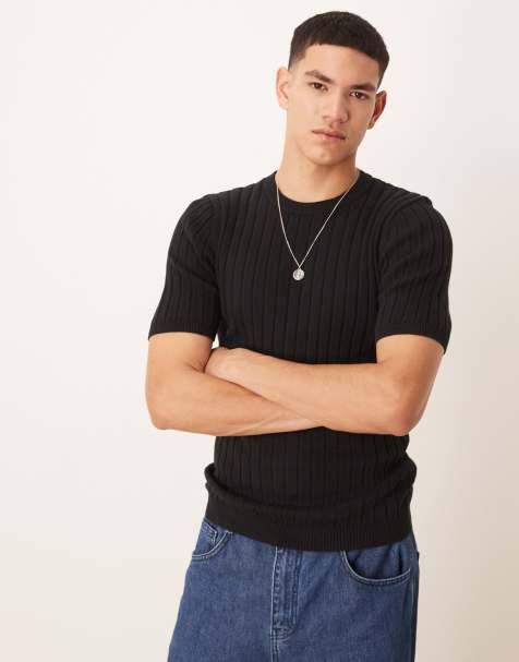 ASOS DESIGN – Czarny lekki T-shirt o kroju podkreślającym sylwetkę z prążkowanej dzianiny - view 1