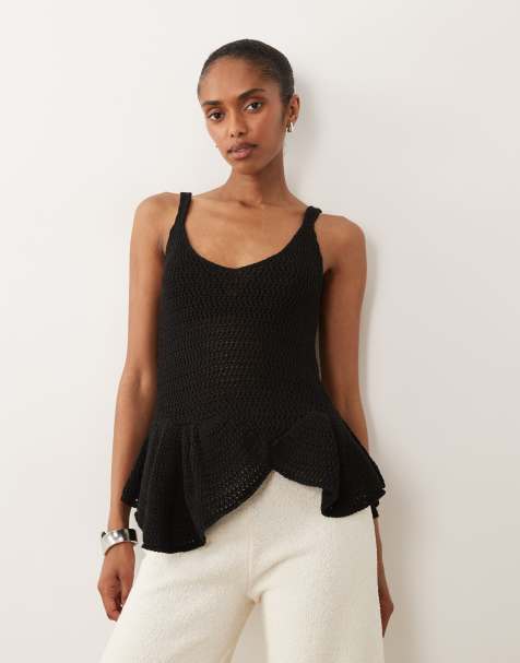 ASOS DESIGN – Czarny letni top z baskinką z szydełkowanej dzianiny - view 1