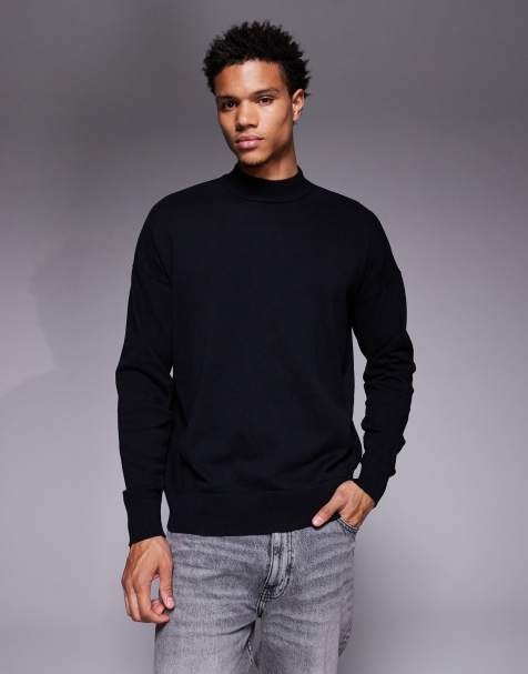 ASOS DESIGN relaxed long sleeve knitted turtle neck t-shirt in black