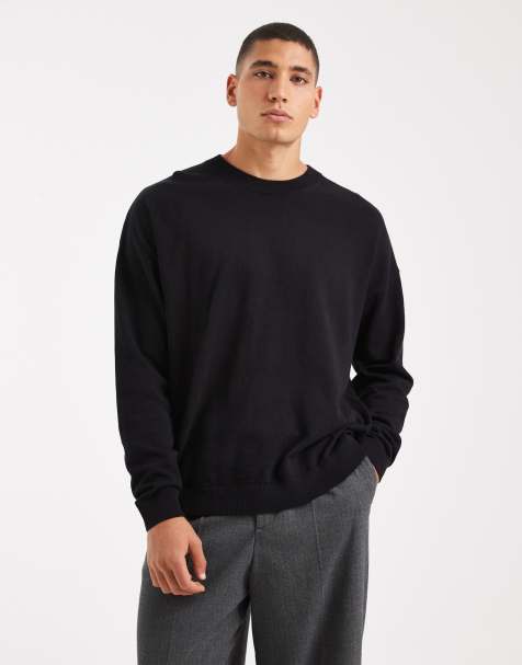 ASOS DESIGN relaxed long sleeve knitted crew neck t-shirt in black