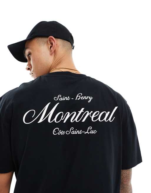 ASOS DESIGN – Czarny luźny T-shirt z nadrukiem „Montreal“ na plecach