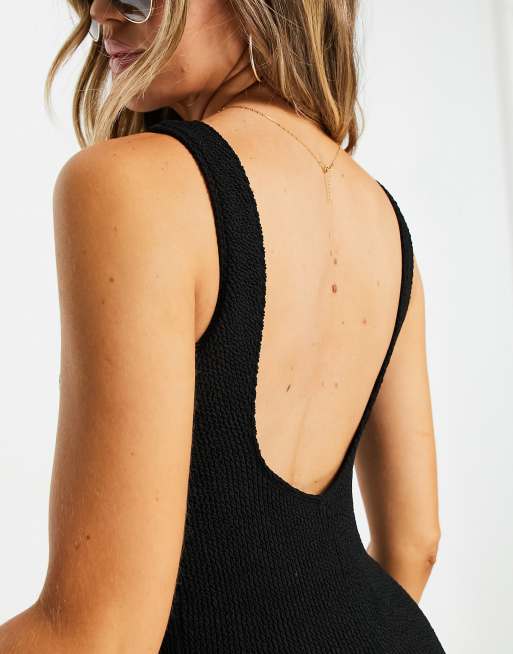 ASOS DESIGN – Czarny marszczony dopasowany kombinezon kąpielowy, 2 z 4