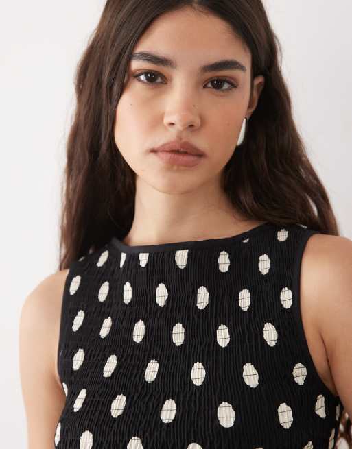 ASOS DESIGN – Czarny marszczony top bez rękawów ze wzorem w groszki, 2 z 4