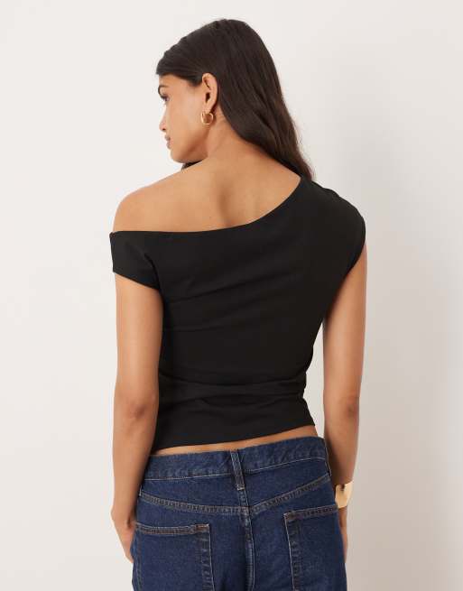 ASOS DESIGN – Czarny marszczony top z odkrytym ramieniem, 4 z 4