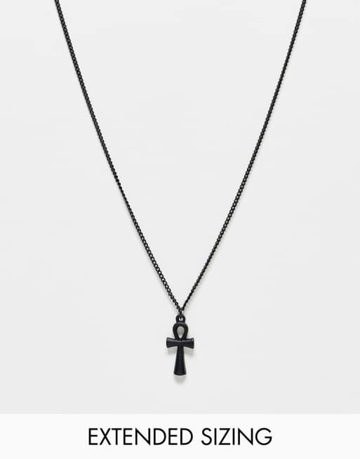 ASOS DESIGN – Czarny matowy naszyjnik z zawieszką z krzyżem ankh