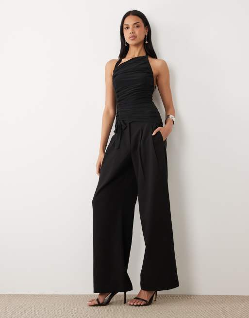 ASOS DESIGN – Czarny opinający top z dekoltem halter i szalikiem, 4 z 4