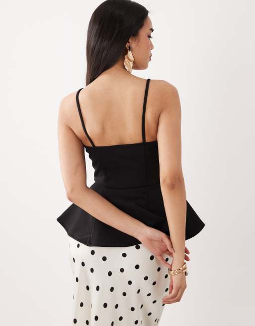 ASOS DESIGN – Czarny panelowy top z krepy z podwójnymi ramiączkami, 4 z 4