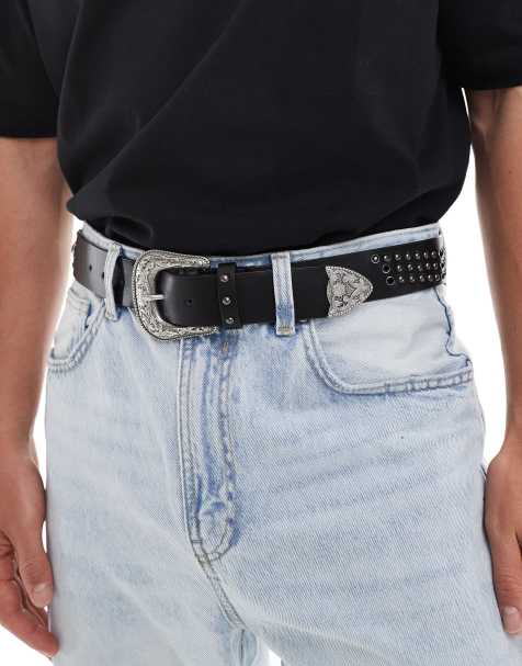 ASOS DESIGN – Czarny pasek z ćwiekami w kowbojskim stylu - view 1