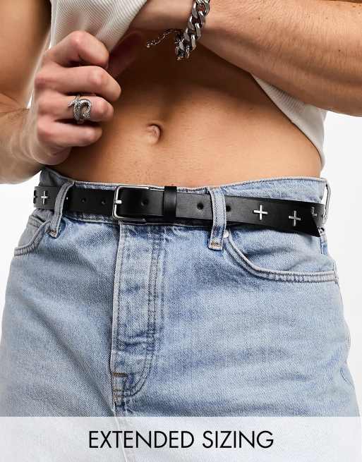 ASOS DESIGN – Czarny pasek z imitacji skóry z metalowymi krzyżykami