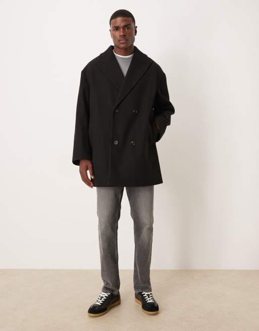 ASOS DESIGN – Czarny płaszcz marynarski oversize z imitacji wełny, 2 z 5