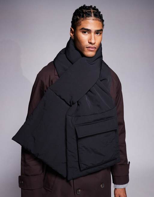 ASOS DESIGN – Czarny pikowany szalik ocieplany z kieszenią, 3 z 3