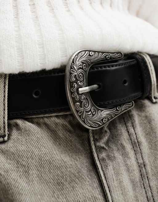 ASOS DESIGN – Czarny pleciony pasek ze skóry z kowbojską klamrą, 2 z 4