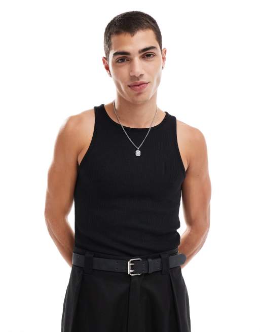 ASOS DESIGN – Czarny podkoszulek o kroju podkreślającym sylwetkę z fakturowanego materiału o waflowej strukturze
