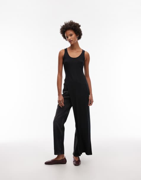 ASOS DESIGN – Czarny podkoszulek o wydłużonym fasonie z dekoltem w kształcie litery U - view 1