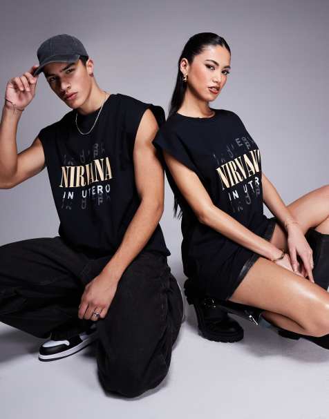 ASOS DESIGN – Czarny podkoszulek oversize unisex z licencjonowanym nadrukiem Nirvany - view 1