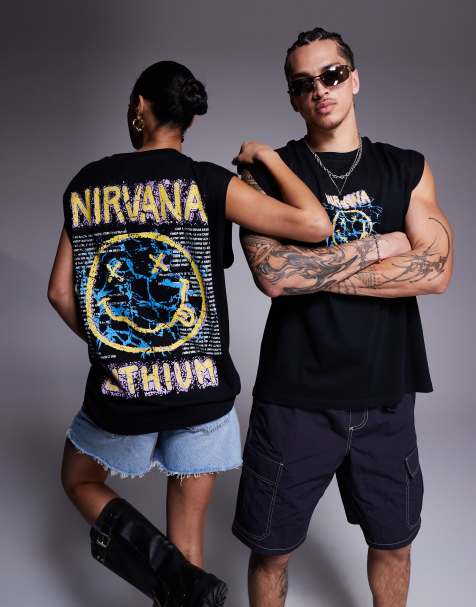 ASOS DESIGN – Czarny podkoszulek unisex o fasonie oversize i pudełkowym kroju z dużym nadrukiem zespołu Nirvana - view 1