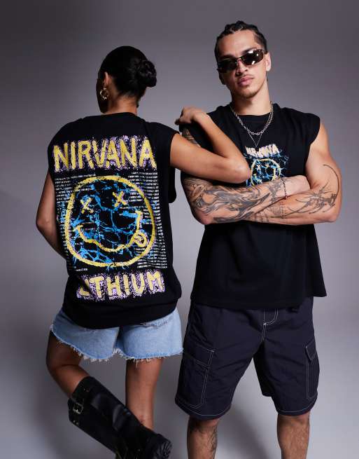 ASOS DESIGN – Czarny podkoszulek unisex o fasonie oversize i pudełkowym kroju z dużym nadrukiem zespołu Nirvana