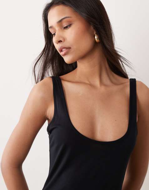 ASOS DESIGN – Czarny podkoszulek z lekko prześwitującego materiału z dekoltem w kształcie U - view 1